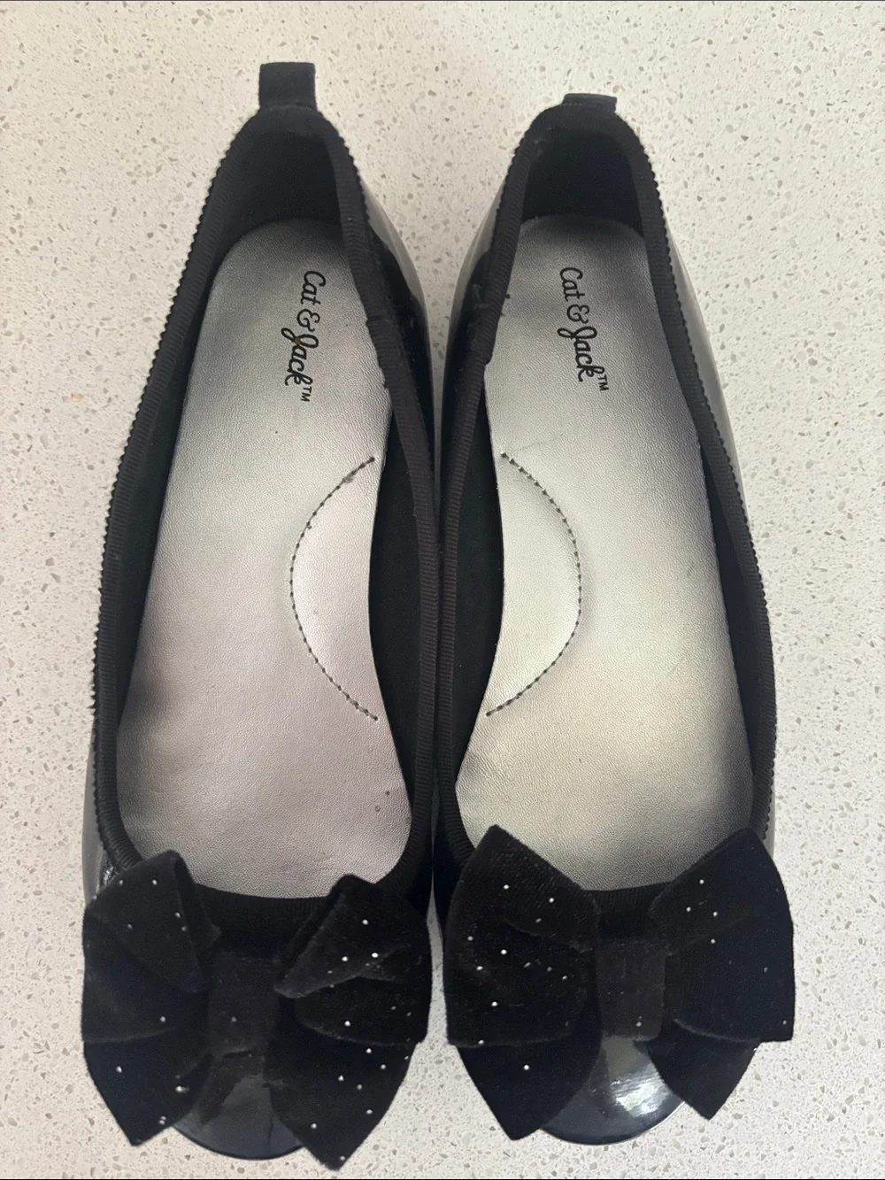 Girls black bow flats